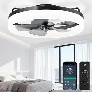 20 Inch Ceiling Fans with Lights and Remote, Modern Low Profile Ceiling Fan,3000K-6000K Dimmable LED Small Fan Light Fandelier for Bedroom, White