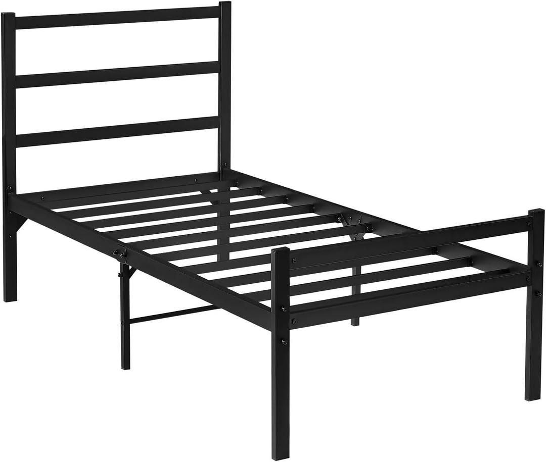 Metal Twin Bed Frame, Black Bed Frame Twin with Headboard and Footboard Steel Slat Support No Box Spring Needed-Black