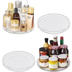 4 Pack Lazy Susan Turntable Organizer with Non-Slip Mat, 9 Inch, Clear | 360 Rotating, Easy Clean, Spice Rack for Kitchen Counter, Pantry Cabinet, Fridge, Spinning Tray for Bathroom, Makeup Vanity