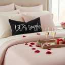 Sunkifover Let's Snuggle Decorative Lumbar Pillow Cover - 12x20 Inch Black and White Cotton Embroidery Throw Pillowcase for Bed, Bedroom, Living Room, Home Decor