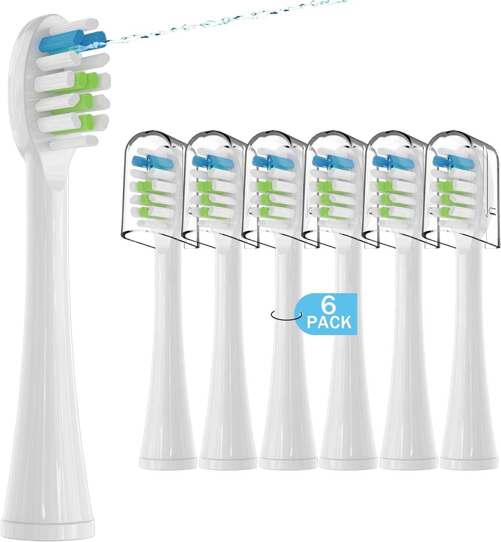 6 Pack Replacement Replacement Brush Heads for - Flossing Toothbrush Compatible with Sonic Fusion SF01/SF02 and Sonic Fusion 2.0 SF03/SF04- White with Caps