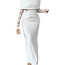 GORGLITTER Women's Long Sleeve Lace Off Shoulder Bodycon Dress Ruched Wedding Guest Bridesmaid Cocktail Maxi Dresses, S