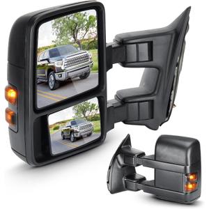 Towing Mirrors for Ford F-250 F-350 F-450 F-550 Super Duty 1999-2016 with Smoke Turn Signal Manual Folding Telescoping, w/o Heated (1 Pair)