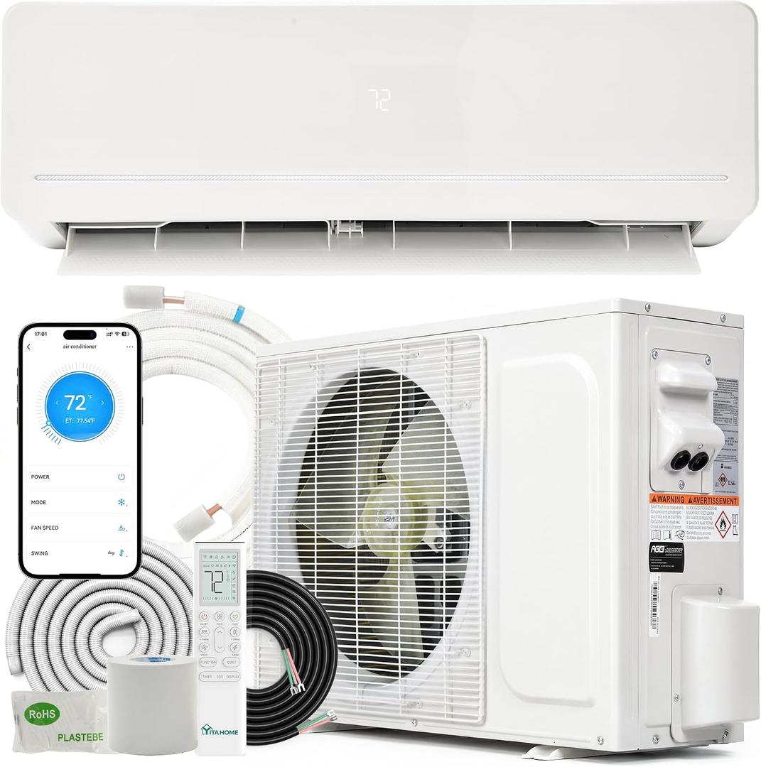 YITAHOME 12000 BTU Mini Split AC/Heating System, Ductless Mini Split Air Conditioner Heat Pump,115V 20 SEER2 Energy Efficient Inverter AC Unit,Wifi Enabled Compatible with Alexa for Apartment, Garage