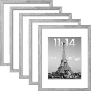 upsimples 11x14 Picture Frame Set of 5, Display Pictures 8x10 with Mat or 11x14 Without Mat, Wall Gallery Photo Frames, Gray