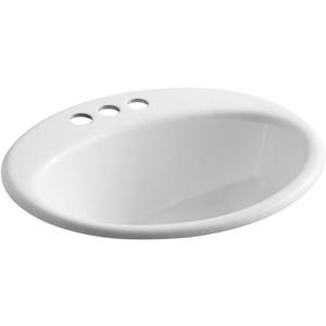 KOHLER 2905-4-0 Farmington Drop-In Oval Bathroom Sink with 4" Centerset Faucet Holes, High Gloss Finish, White