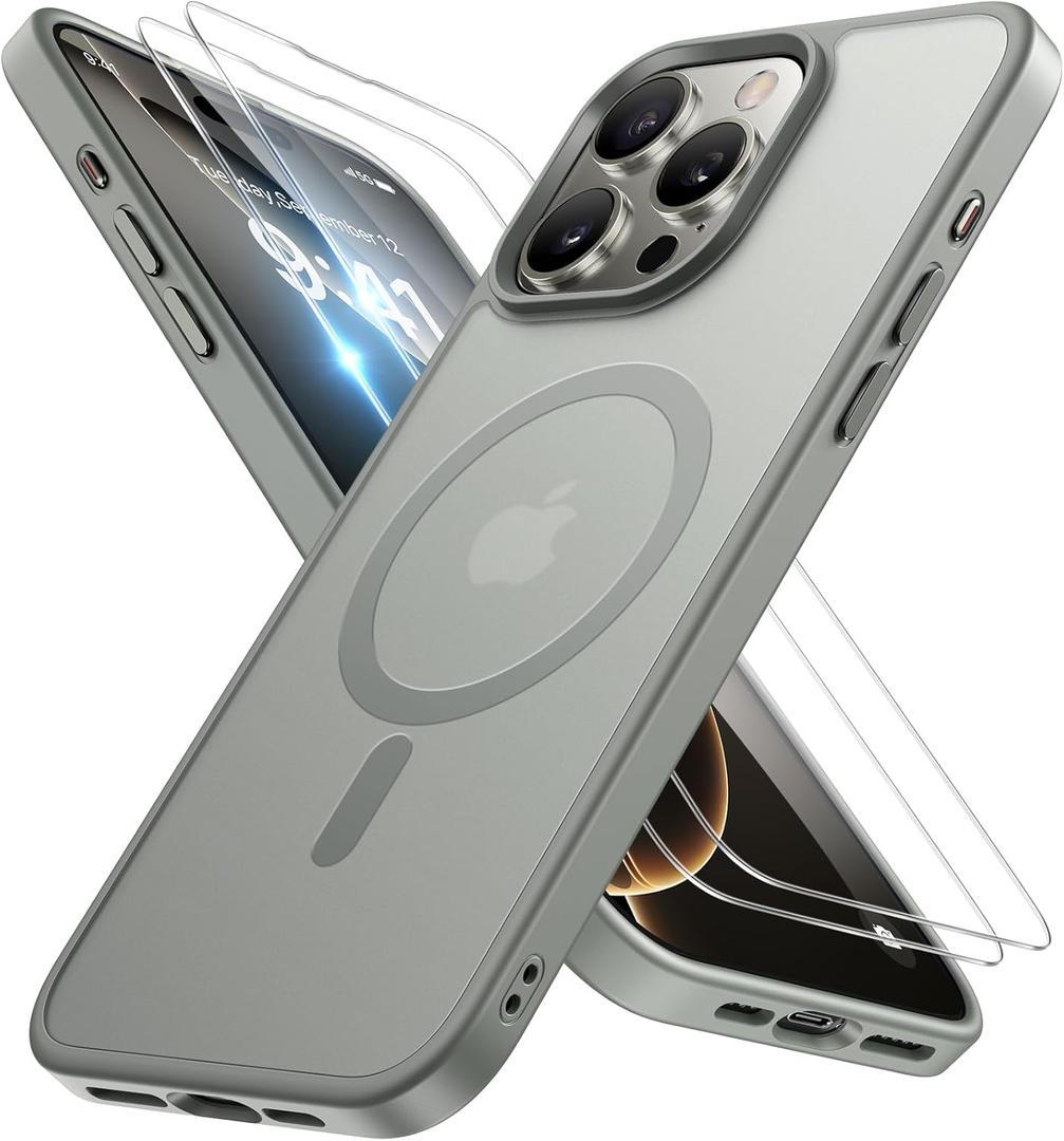 Miracase Magnetic Series for iPhone 16 Pro Max Case [Compatible with MagSafe] [with 2X Screen Protectors] Military-Grade Protection, Anti-Fingerprint, Slim Phone Case for 16 Pro Max 6.9 inch - Gray