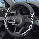 ZHOL Car Steering Wheel Cover, Universal 15 inch Breathable Microfiber Leather Steering Wheel Protector, Anti Slip Car Interior Accessories, Black&Silver
