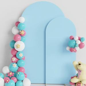 Putros Wedding Arch Cover 7.2FT, 6FT Dusty Blue Spandex Fitted Round Top Chiara Backdrop Stand Covers 2 Set for Wedding Birthday Party Decoration