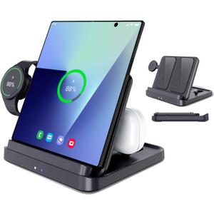 for Samsung Galaxy Z Fold 7 6 5 4 Wireless Charger Station, Foldable 3 in 1 Wireless Charging Stand for S26 Ultra S25 Flip 7 /Galaxy Watch/Galaxy Buds, Charger Stand Dock for Travel