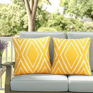 Adabana Outdoor Waterproof Throw Pillow Covers Set of 2 Boho Geometric Pillows Cover for Patio Garden 18 x 18 Inch Yellow