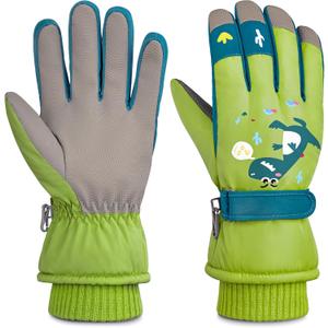 Children Ski Gloves Kids Waterproof Winter Outdoor Snowboard Warm Gloves for Boys Girls (S(7-10Years), Green)