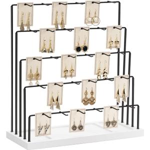 Earring Display Stands for Selling, Earring Rack Display Holder Stand, Jewelry Display for Selling Earring Cards, Bracelets, Hair Accessories, Rings, Necklaces (White Wood, Common Size)