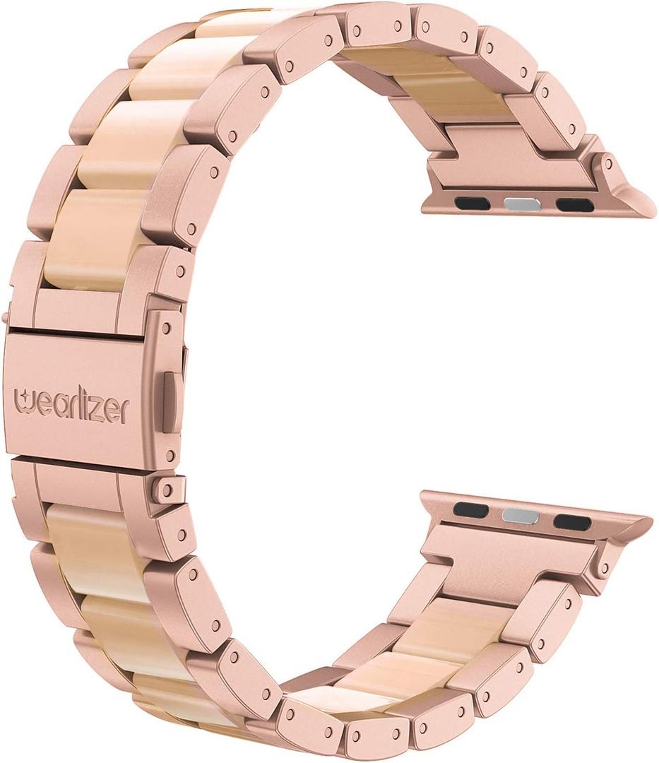 Wearlizer Compatible with Apple Watch Bands 38/40/41/42mm Womens Wristband for iWatch SE Strap Stainless Steel Gold Resin Stylish Metal Replacement for iWatch Series 11 10 9 8 7 6 5 4 3 SE/Ultra 3 2 1