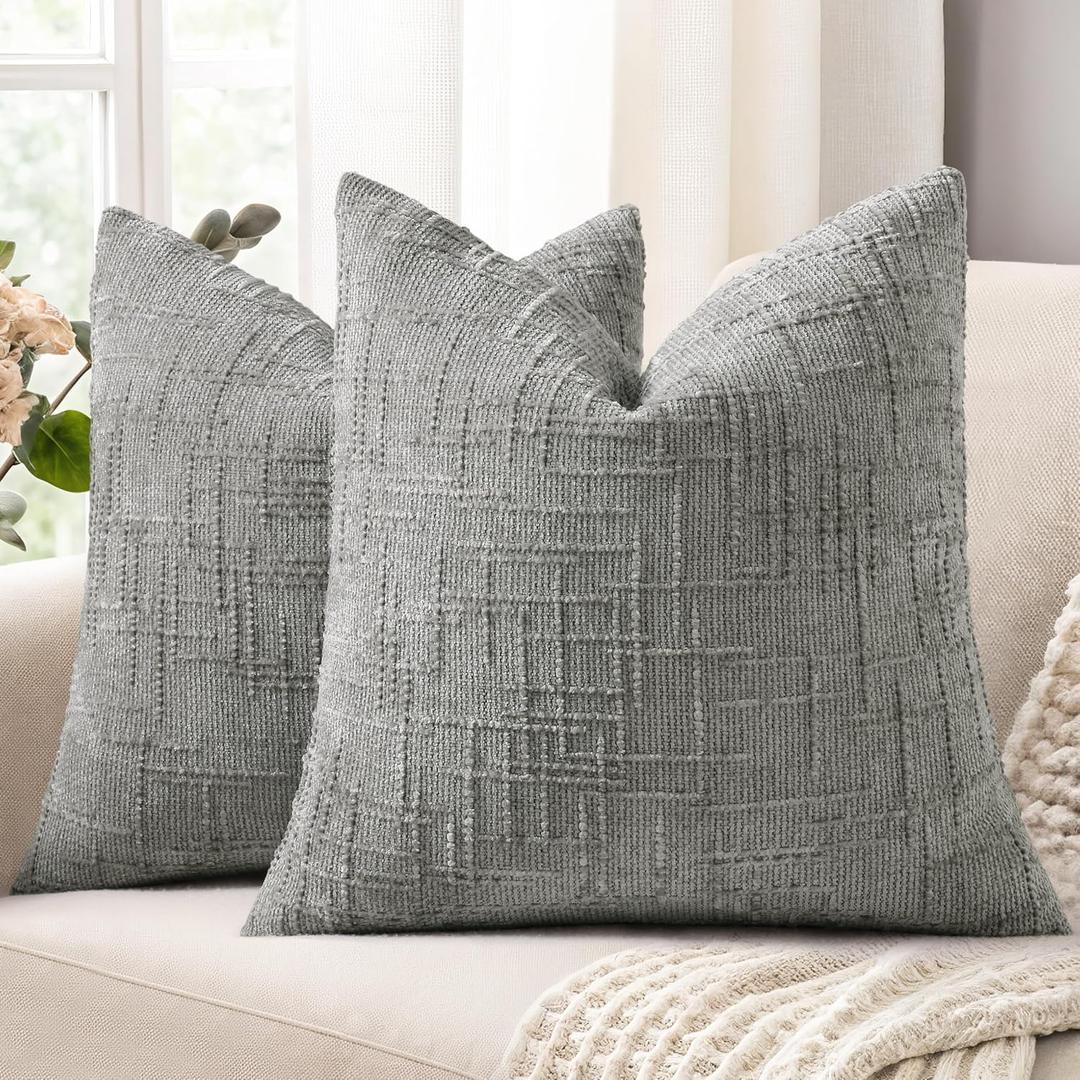 decorUhome Neutral Grey Chenille Throw Pillow Covers 20x20 Set of 2 Textured Soft Cozy Slubby Couch Pillow Covers Modern Farmhouse Boho Decorative Pillow Cases for Bed Sofa Living Room