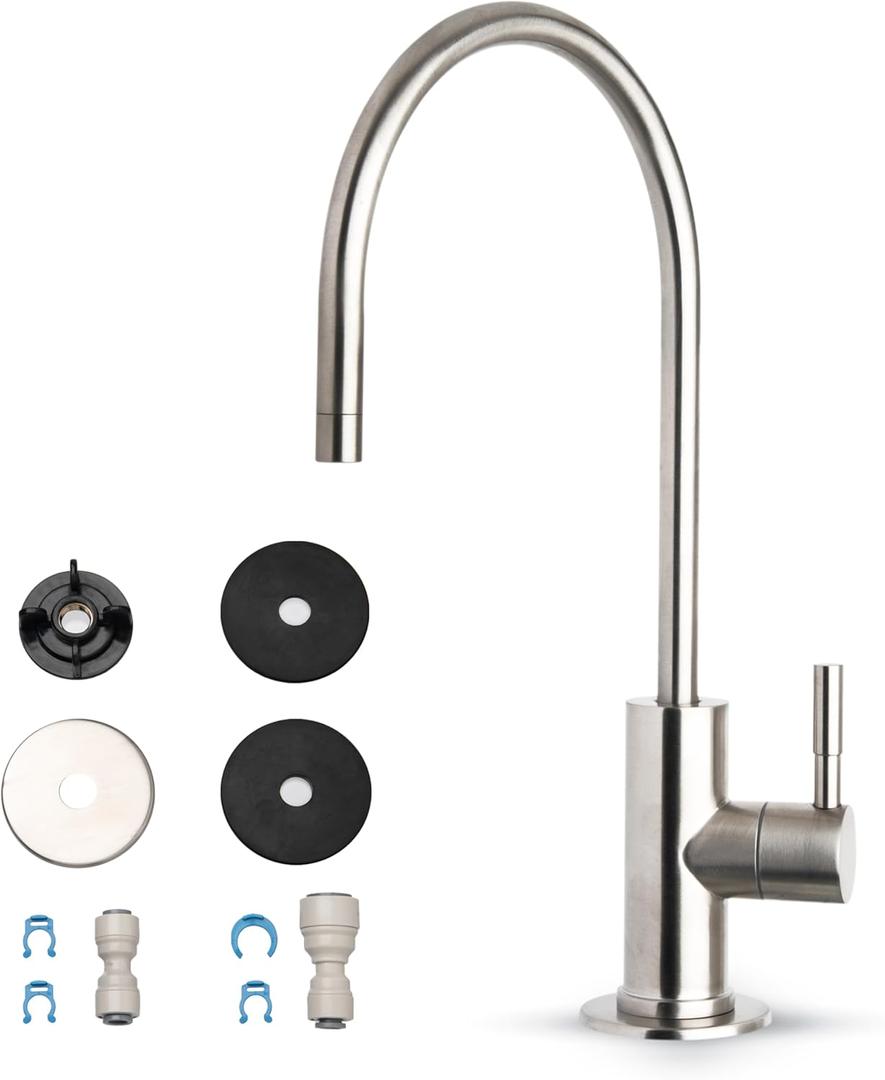 iSpring GA3-BN Drinking Water Faucet with 3/8" Connector, Heavy Duty Lead-Free Reverse Osmosis Faucet for RO System, Non-Air Gap 100% Stainless Steel RO Faucet, Brushed Nickel Finish