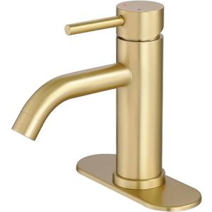 Gold Bathroom Faucets, Modern Single Handle Brushed Gold Vanity Sink Faucet 1 Hole with 3 Hole Deck Plate, Rv Sink Camper Farmhouse Bathroom Utility Remodel Faucet