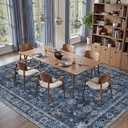 Tangsoo 7x9 Large Area Rug for Living Room, Non Slip Machine Washable Rug for Bedroom, Boho Distressed Vintage Blue Floral Rugs, Soft Indoor Floor Carpet Mat for Office Kitchen Farmhouse Home Decor