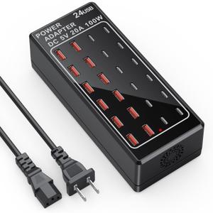USB Charger Station, C Charging Block, 100W (20A) 24 Port Multiple USBCharger Desktop Wall Charger Hub 12 USB A 12 USB C Compatible for Apple iPhone, iPad, Samsung Galaxy, Laptop, Pixel, Phones