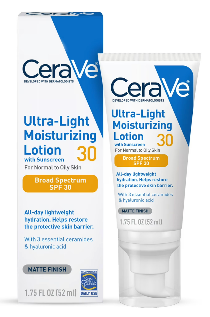 CeraVe Sunscreen Ultra-Light Moisturizing Face Lotion SPF 30 for Normal to Oily Skin, 1.75 fl oz