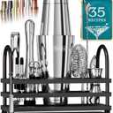 BARE BARREL Mixology Bartender Kit Bar Set | 14-Piece Cocktail Shaker Set | Martini Barware Mixing Tools for Home Bartending | 35 Recipe Cards | Gift Set (28oz Boston Shaker, Silver/Black)