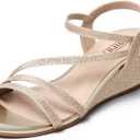 IDIFU Women's Wedge Heel Sandal Dress Low Strappy 2 Inch Open Toe Wedding Bridal Shoes for Woman Ladies Evening Formal (8.5, Gold Glitter)