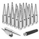 M14x2.0 Chrome Silver Wheel Spike Lug Nuts, 14mmx2.0 Spiked Lug Nut with 1 Socket Key, 4.4" Tall Cone Seat Closed End 3/4" Hex Lugnut Compatible with 2007-2014 Expedition Navigator, Set of 24