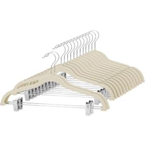 Cozymood Velvet Skirt Hangers - Pack of 24 - Velvet Hangers with Clips Ultra Thin Non Slip Velvet Pants Hangers Space Saving Clothes Hanger for Trouser, Skirts, Jeans, Dress (Beige)