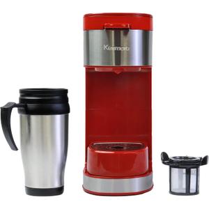 Kenmore Single Serve Coffee Maker 612 Oz Brew Sizes, Compatible with Keurig KCup Pods & Ground Coffee, One Cup Brewer, Travel Mug Friendly, Auto ShutOff, Hot & Iced maquina de cafe, Red