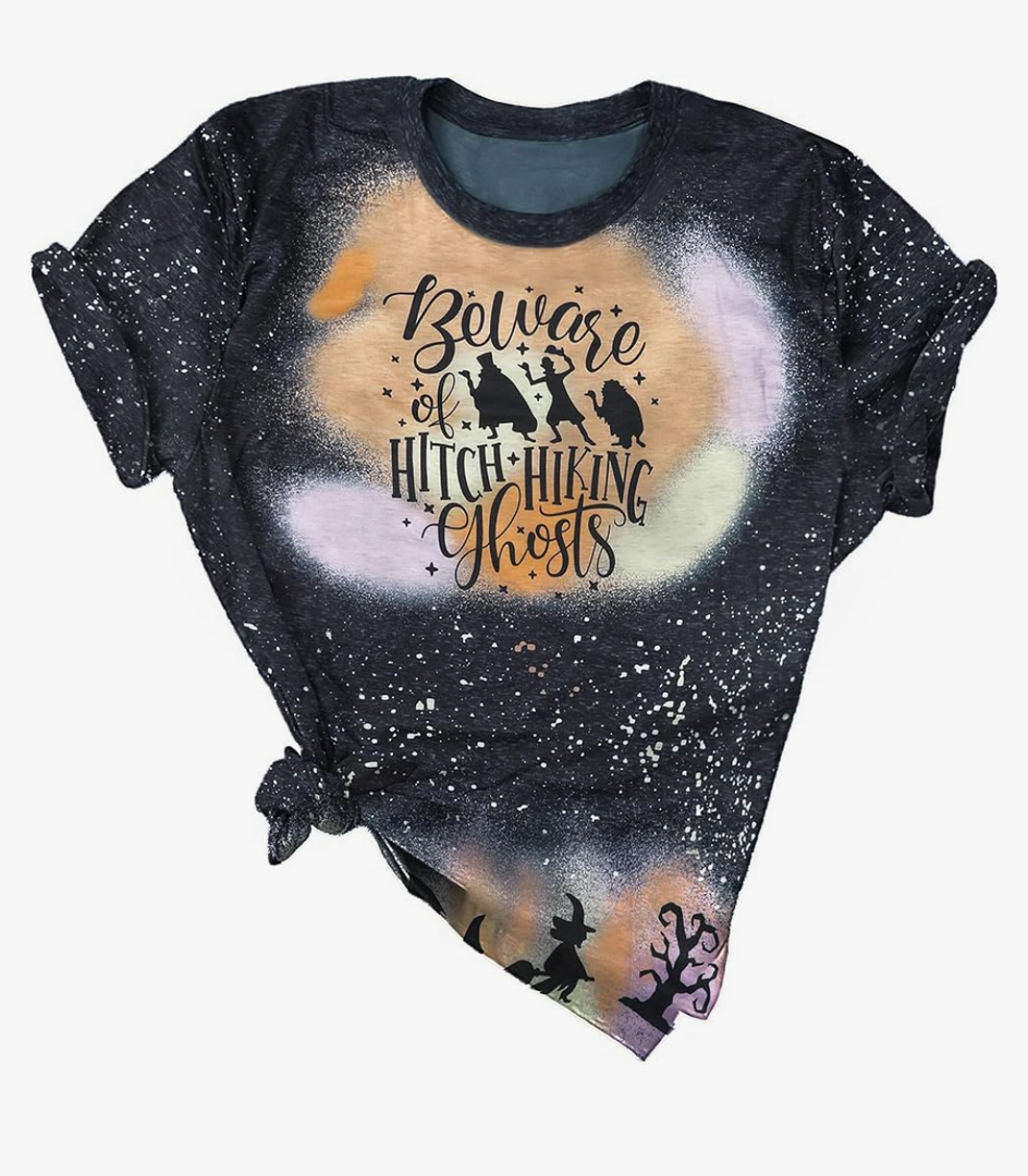 2 Pack Beware of Hitch Hiking Ghost Shirt Women Funny Halloween Shirts Haunted Tshirt Ghost T-Shirt Short Sleeve Tee XL