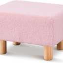 Wimarsbon Ottoman,Modern Footrest with Soft Padded Seat,Teddy Velvet Foot Stool with Wood Legs,Small Square Pouf for Living RoomBedroom and Office (Pink)