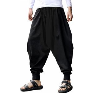 perdontoo Mens Harem Pants Loose Fit Elastic Waist Drawstring Aladdin Hippie Trousers 4x