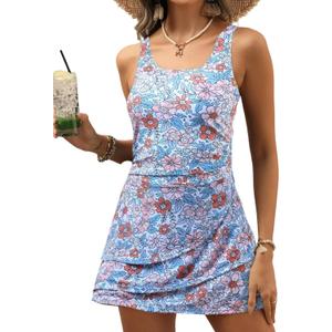 CiCiBird Women One Piece Tummy Control Swimsuit Modest Swim Dress Bathing Suit Skirt Swimwear (Large, Floral Purple)