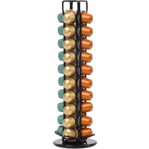 Coffee Pod Holder for Nespresso OriginalLine Capsules, Rotating Carousel Coffee Pods Holder Coffee Station Organizer Countertop Storage Rack -Black/40 Pods Capacity