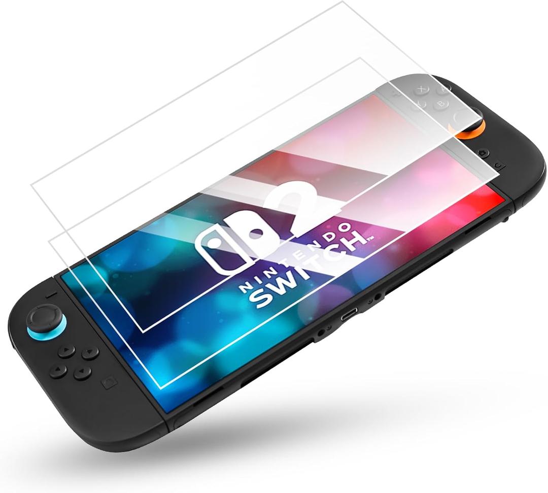 2 x 2 Pack Tempered Glass Screen Protector for Nintendo Switch 2 (2025), Bubble Free, 9H Hardness Anti-Scratch, Touch Sensitive, Ultra-Clear Glass Protector for Switch 2