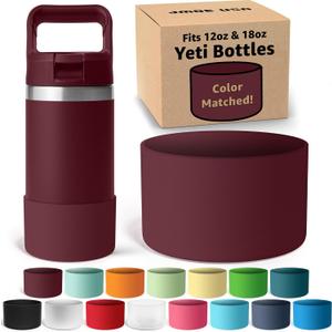 Jmoe USA Silicone Boot for Yeti Rambler Jr 12oz and 18oz Bottle | 2mm Sleeve | Anti-Slip Boot | Protector for the Bottom of your Bottle | Protects Against Damage | BPA Free Silicone (Vine Red)