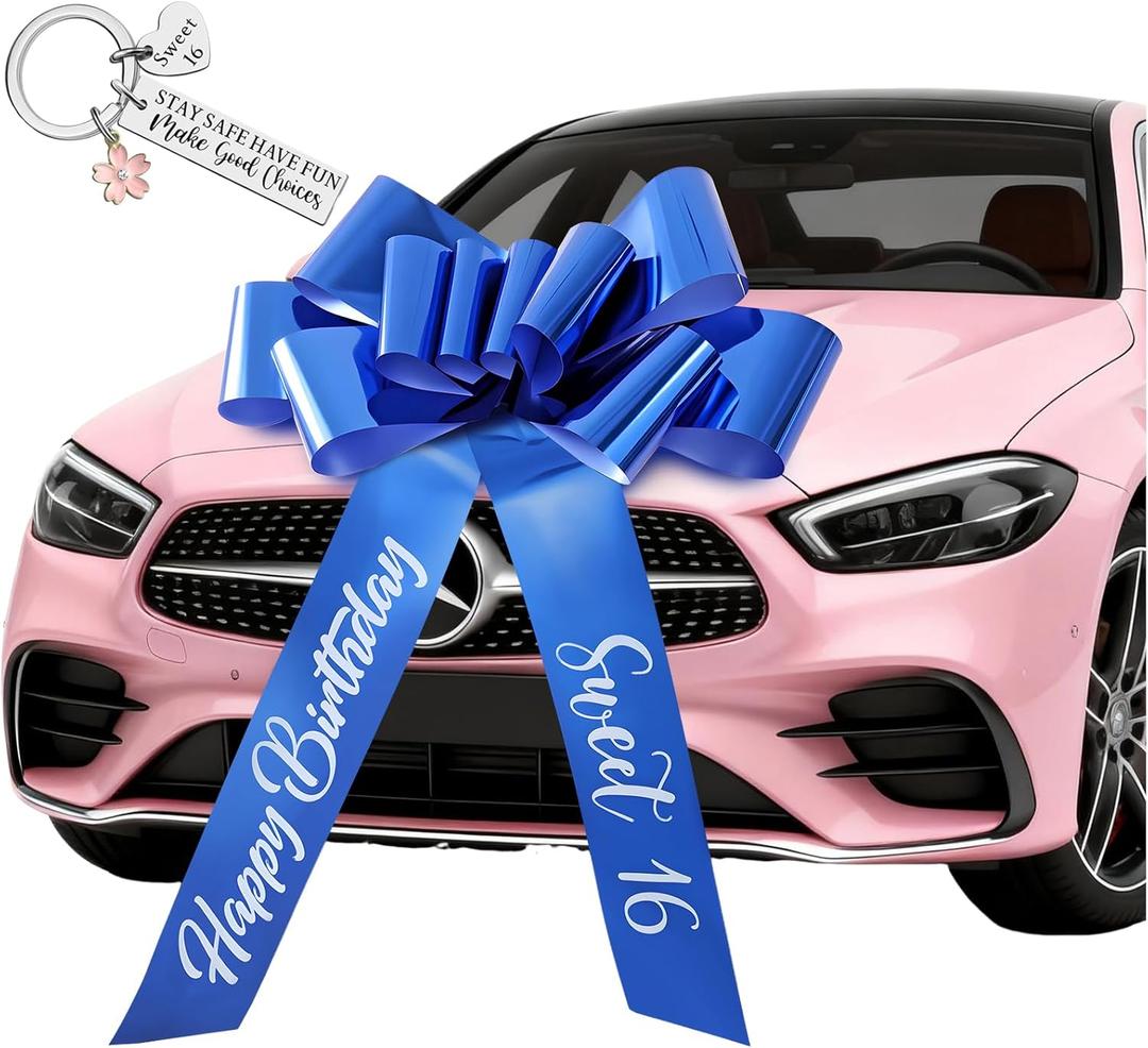 Giant Car Bow for Present Red Big Bows for Sweet 16, Birthday, New Car Surprise, Wrap Pull Bow 30 Inch Large Decorative Ribbon Bow for Girls, Teens (Metallic Blue)