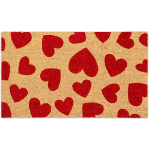Valentine's Day Natural Coir Doormat Red Love Heart Welcome Floor Mat Non-Slip Entrance Door Rugs for Indoor Outdoor Home Bathroom Decor, 16.5 x 29 Inch