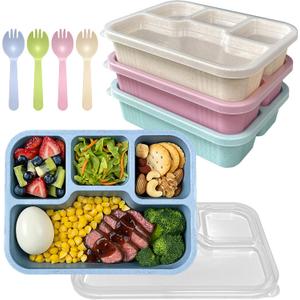 4-Pack Snackle Box Container Set for Bento Box,Food Storage Meal Prep, Lunch Box, Crisper Keep Fresh Lunchable Container Reusable & Leakproof Wheat Straw | Eco-Friendly (4 Compartment33.8oz))