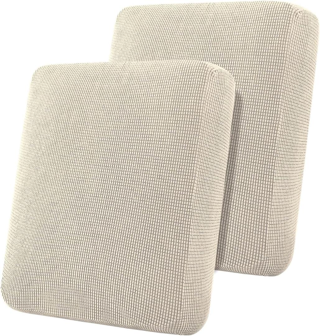Flamingo P Super Stretch Couch Cushion Covers 2 Piece Set Sofa Seat Slipcovers with Elastic Bottom, Machine Washable Furniture Protector for Pets & Kids (2 Seat Cushion Cover, Biscotti Beige) 28x38