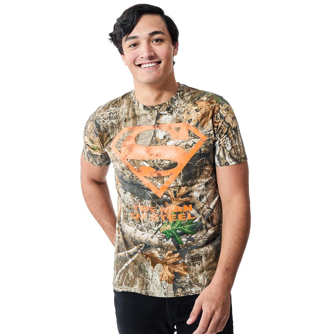 Bioworld Superman Blaze Orange Logo Men's Camo Crew Neck Short Sleeve T-Shirt-XXL