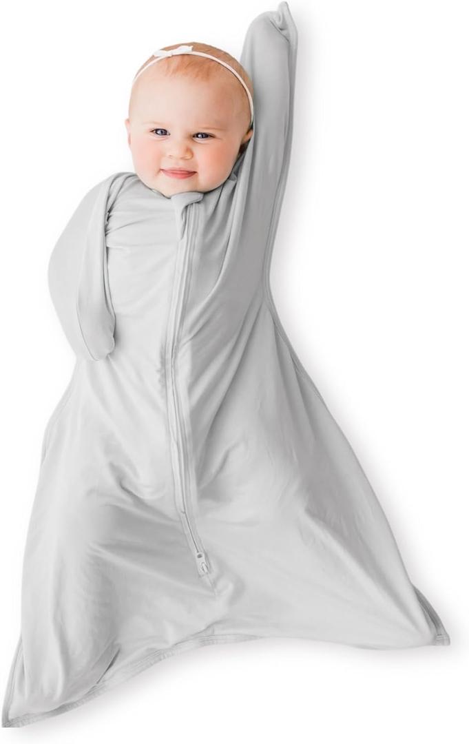 Bebon Transition Swaddle - Baby Wearable Blanket - Cozy Sleep Sack, Wrap with 2-Way Zipper - 95% Bamboo Viscose, 5% Spandex (Cozy Grey, Medium 6-12 Month)