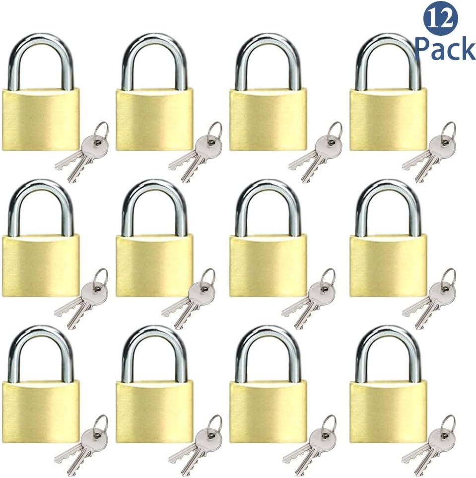 Solid Brass Same Keyed Padlock keyed Alike Locks of 12 Pack, Solid Lock with (25mm) Wide Lock Body, Keyed Padlocks for Toolbox, Luggage,School lockers, Backpacks