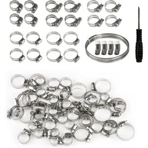 45pcs Hose Clamp Assortment Kit,1/4"-1-1/8"(6-29mm) Adjustable Stainless Steel Hose Clamps,Worm Gear Pipe Clamps for Fuel Line Tube Pipe Plumbing Automotive+1 Metal Strip,4 Locking Head,1 Screwdriver