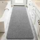 LOCHAS Bathroom Runner Rug, 24" x 60" Long Bath Rugs Non Slip Washable, Luxury Shaggy Large Bath Mat Absorbent, Soft Cozy Bathroom Rug Runner for Shower Quick Dry, Grey