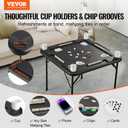 VEVOR Folding Card Table, 4 Player Portable with 4 Cup Holders & Chip Trays, Mahjong Domino Game Set, 35.4 x 35.4-inch, Black, 35.43 x 35.43 x 29.13 inches