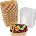 25 oz Disposable Kraft paper bowls with lids, Rectangle Food containers Soup Bowls Party Supplies Treat Bowls 50 Pack