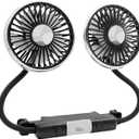 Dual Head USB Car Fan for Backseat - 360 Rotatable 3-Speed Cooling Fan, Strong Airflow & Quiet - Flexible Clip for Cars, Trucks, SUVs, Road Trips
