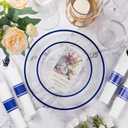Goodluck 175 Piece Dark Blue Plastic Dinnerware Set for Party, Clear Disposable Plates for 25 Guests, Includes: 25 Dinner Plates, 25 Dessert Plates, 25 Pre-Rolled Napkins with Cutlery Set, 25 Cups