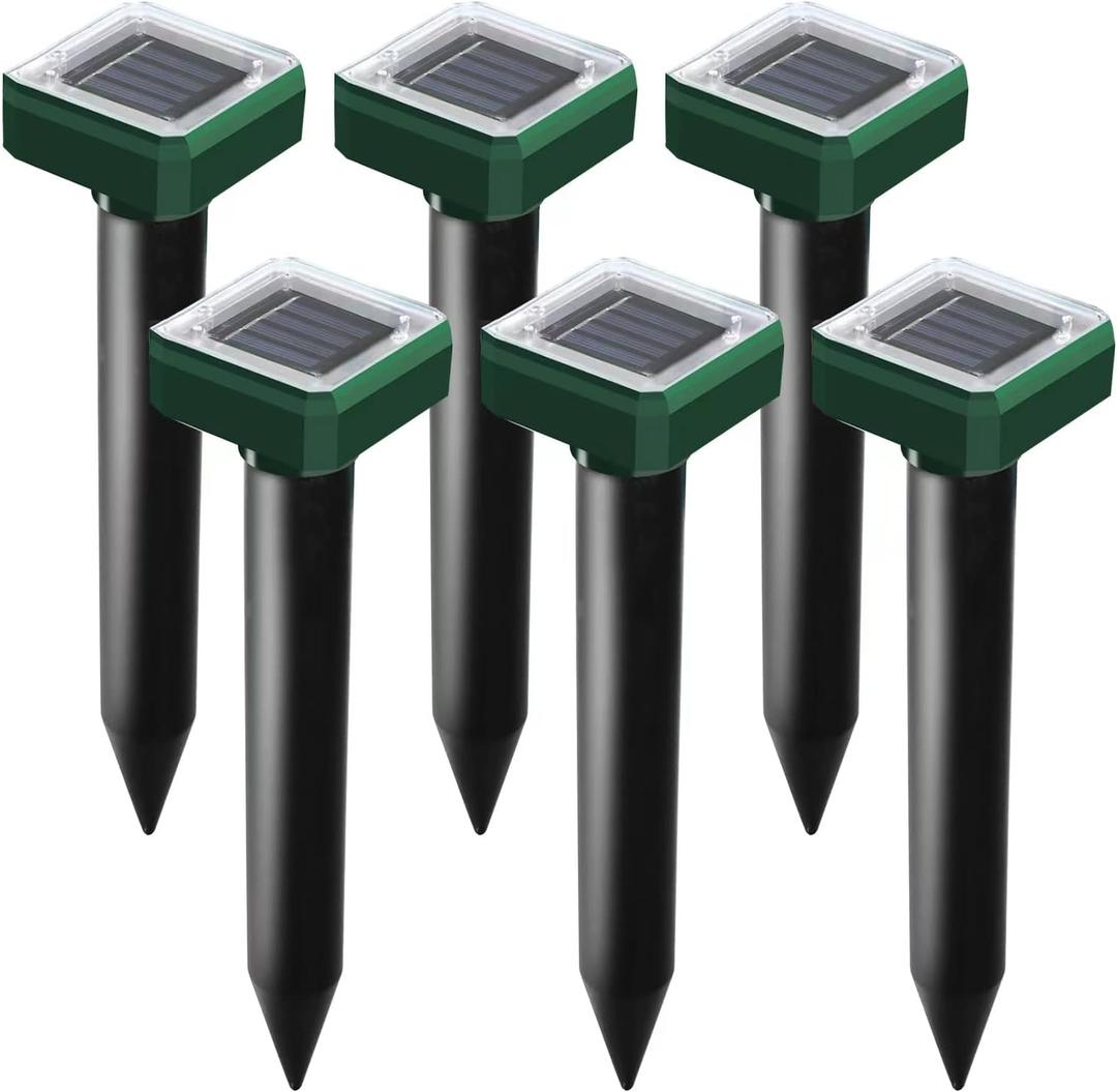 Mole Repellent Solar Powered, 6 Pack Solar Mole Repellent Ultrasonic for Vole, Snakes, Gopher, Waterproof Sonic Vole Deterrent Spikes, Snake Gopher for Garden and Yard
